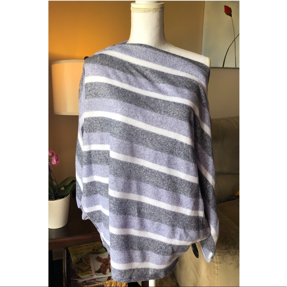 Brushed Boat Neck Dolman Sleeve Blue Stripe Top! - Picture 9 of 16